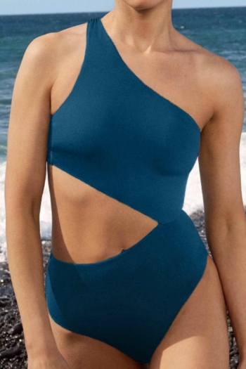 four colors padded one shoulder hollow sexy one-piece swimsuit
