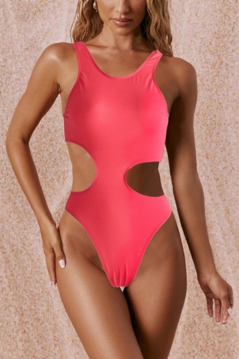 pure color padded hollow out sexy one-piece swimwear
