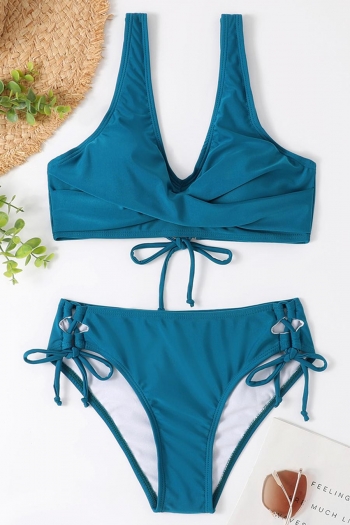 pure color padded hollow tied sexy tankini sets