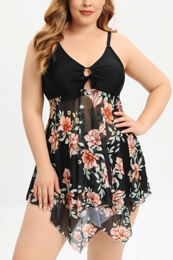 3xl-5xl plus size floral printing padded sling dress style sexy tankini sets