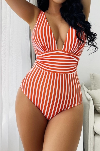 high stretch striped printing padded adjustable straps sexy one-piece swimsuit