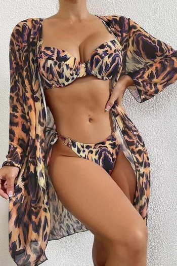 leopard printed non-removable padding underwire sexy three-piece swimsuit