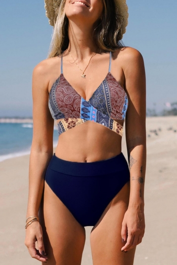 paisley batch print padded high waist backless sling cross tied sexy bikini sets