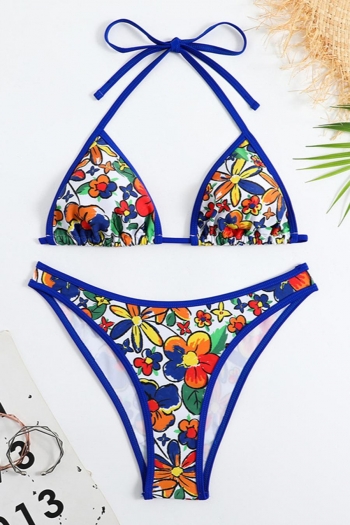 sexy floral printing padded halter lace up sweet bikini set