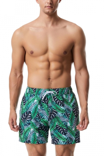 casual xxs-l men's slight stretch leaf printing beach shorts (with lined)
