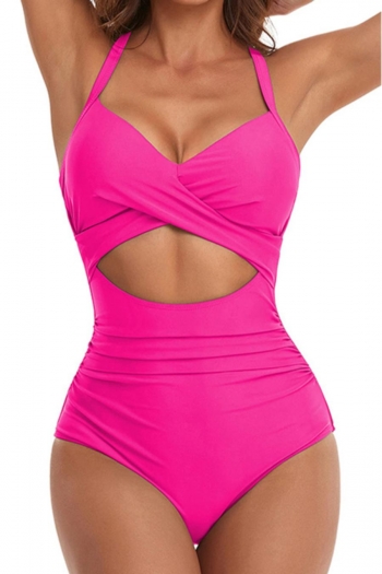 sexy 4 colors padded crossed design hollow one-piece swimsuit