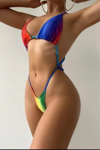 sexy multicolor tie dye padded hollow one-piece swimsuit