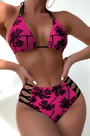 sexy high stretch coconut printing halter neck backless padded bikini sets