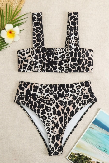 sexy leopard printing padded backless double-strap high waist tankini sets