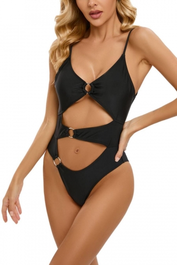 Sexy pure color padded hollow ring linked backless one-piece swimsuit