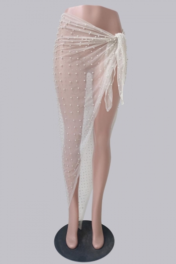 Sexy slight stretch mesh see-through pearl rhinestone cover-ups(only cover-ups)