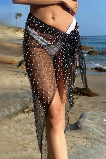 Sexy slight stretch mesh see-through pearl rhinestone cover-ups(only cover-ups)