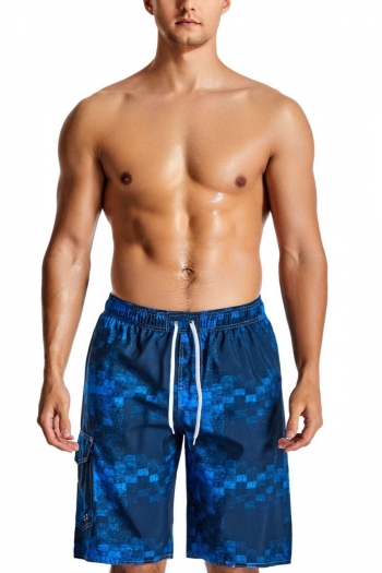 causal 2xs-2xl non stretch men color block printing beach shorts (with lined)