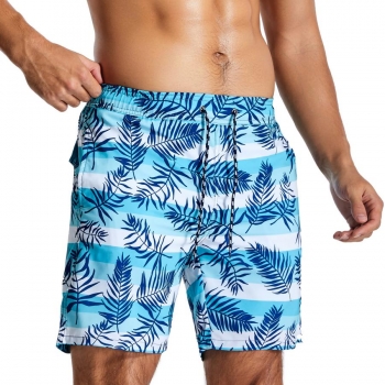 Casual xxs-xl men leaf stripe print inelastic pockets beach shorts (with lined)