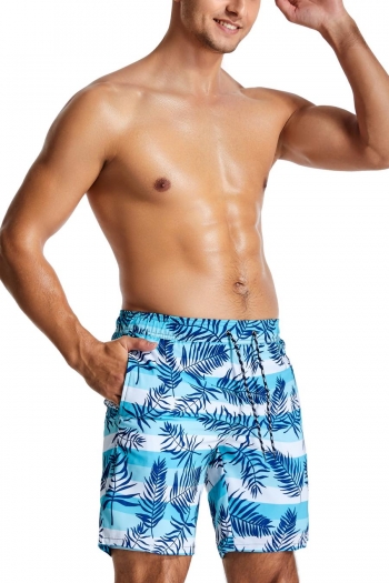 Casual xxs-xl men leaf stripe print inelastic pockets beach shorts (with lined)