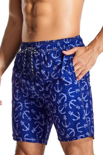 Casual xxs-xl men anchor print inelastic pockets beach shorts (with lined)