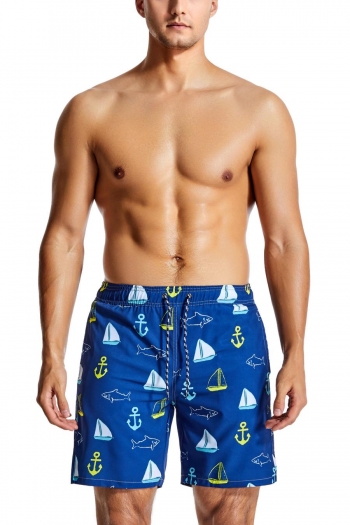 casual xxs-xl men sailboat fish print inelastic pocket beach shorts (with lined)