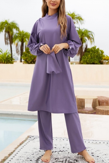 muslim style solid color unpadded drawstring conservative three-piece burkini