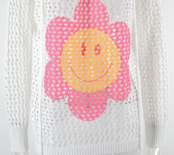 Sexy smile flower fixed printed cut out knitted hooded cover-ups(only cover-ups)