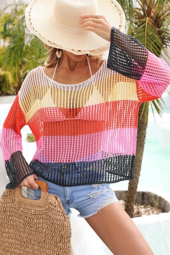 Sexy multicolor stripe cut out knitted beach cover-ups#1#(only cover-ups)