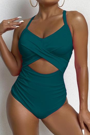 sexy plus size pure color non-removable padding hollow one-piece swimsuit