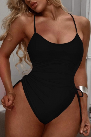 sexy plus size solid color padded sling drawstring one-piece swimsuit