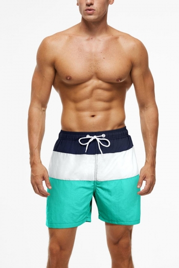 casual xs-2xl men color block spliced tie-waist beach shorts (with lined)