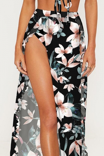 Sexy flower batch printing high waist slit beach skirt cover-ups