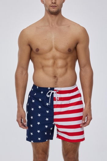 casual xs-xl men american flag print inelastic pocket beach shorts (with lined)