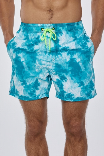 Casual xs-2xl non stretch men tie-dye printing pocket beach shorts (with lined)