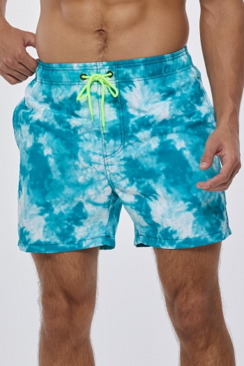 Casual xs-2xl non stretch men tie-dye printing pocket beach shorts (with lined)