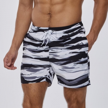 Casual xs-2xl inelastic men tie-dye printing pocket beach shorts (with lined)