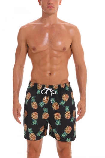 Casual xs-2xl non stretch men pineapple print pocket beach shorts (with lined)