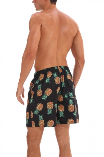 Casual xs-2xl non stretch men pineapple print pocket beach shorts (with lined)