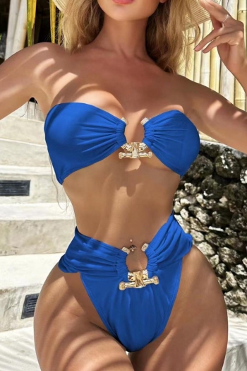 sexy 2 colors padded metallic ring linked bandeau bikini sets