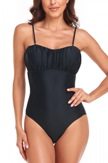sexy solid color padded hollow shirring one-piece swimsuit