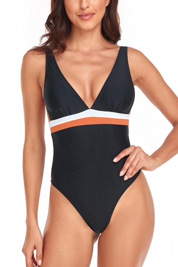 sexy color block stripe print padded deep v lace up backless one-piece swimsuit