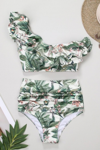 sexy leaf and floral batch printing padded double-layer ruffle tankini sets