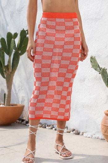 sexy 2 colors orange lattice cut out knitted beach midi skirt cover-ups