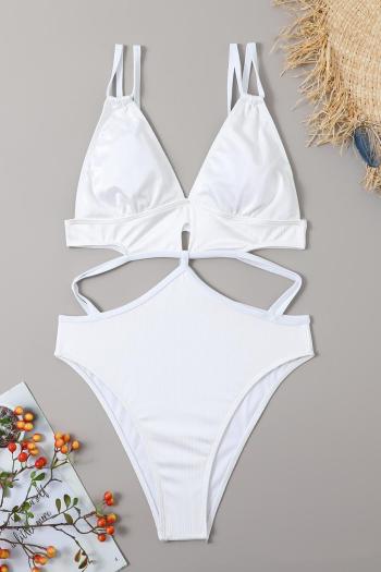 sexy solid color padded hollow one-piece swimsuit