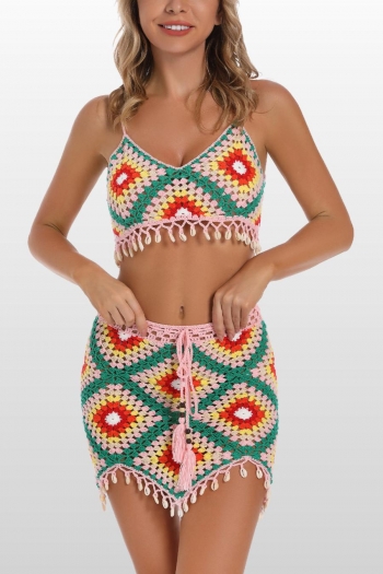 sexy cut out crochet unpadded shell decor beach skirt sets cover-ups
