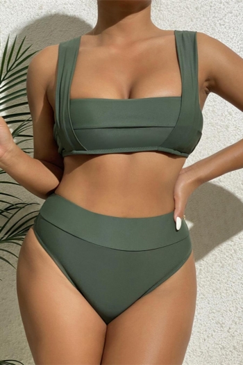 simple solid color padded strappy high waist tankini set