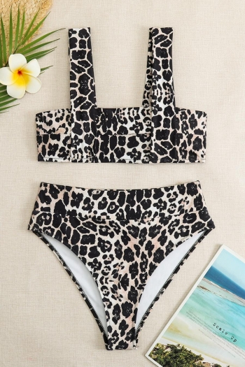 sexy leopard printing padded strappy high wasit tankini set