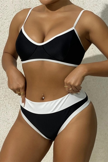 simple color block spliced padded strappy tankini set