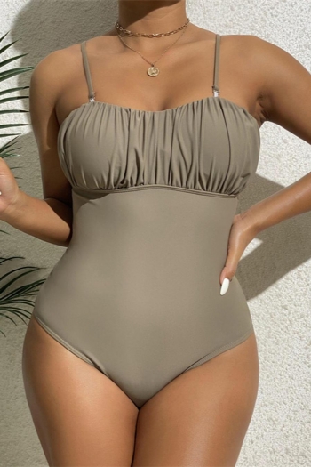 sexy solid color padded shirring hollow one-piece swimsuit