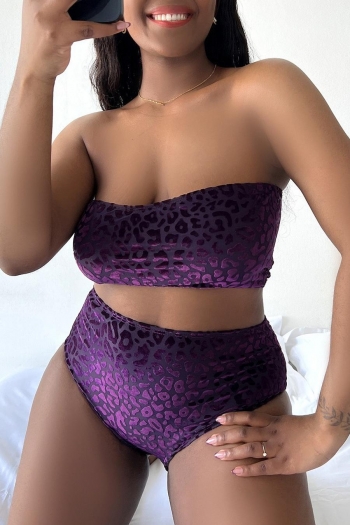 sexy plus size 2 colors leopard printing padded bandeau tankini sets