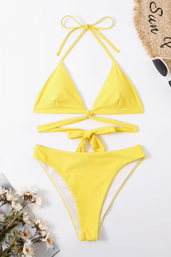 sexy classic pure color halter-neck lace-up triangle bikini sets