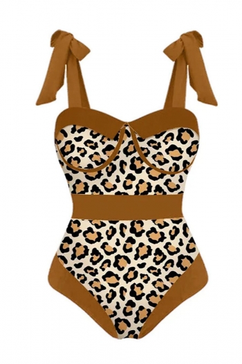 sexy leopard printing spliced padded underwire one-piece swimsuit