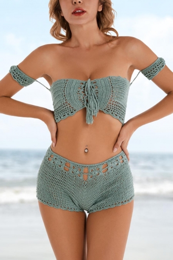 sexy 4 colors cut out crochet beach shorts sets cover-ups
