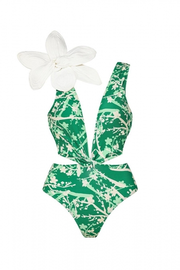 sexy flower decor floral printing padded strappy hollow kink one-piece swimsuit